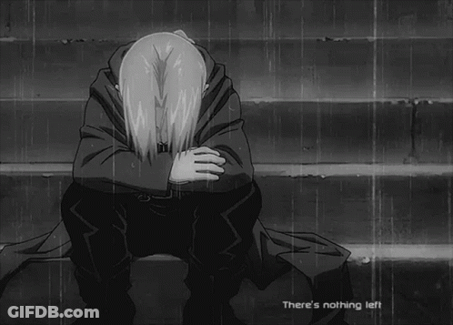 Black-White Person Sitting In Rain Saying Nothing Left GIF