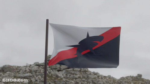 Black White Red Flag With Dragon Silhouette GIF