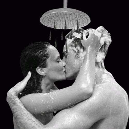 Black & White Shower Kiss Animation GIF