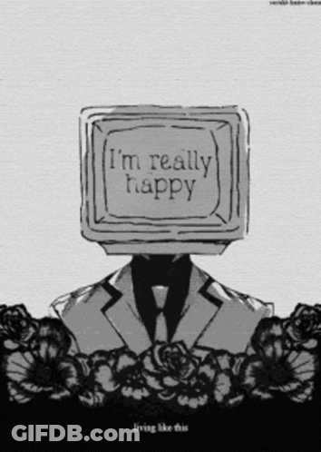 Black White TV Head Man Says I'm Really Happy GIF