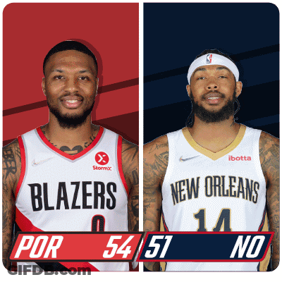 Blazers And New Orleans Basketball Players Standing Together GIF
