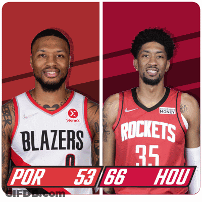 Blazers And Rockets Basketball Players Standing Together GIF