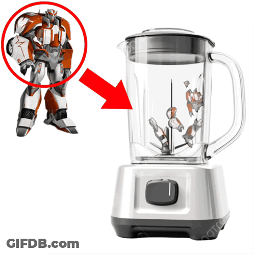 Blender With Arrow Pointing To Robot GIF