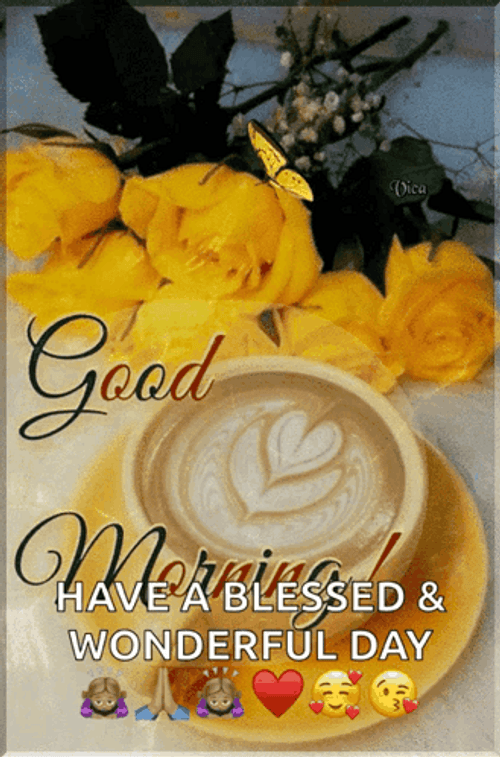 Blessed Day Latte And Yellow Roses GIF