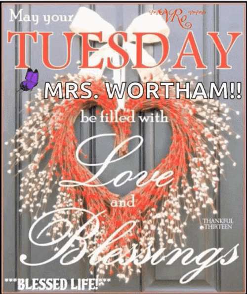 Blessed Tuesday Filled With Love Floral Wreath GIF