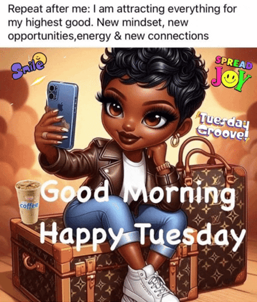 Blessed Tuesday Pretty Black Lady Taking Selfie GIF