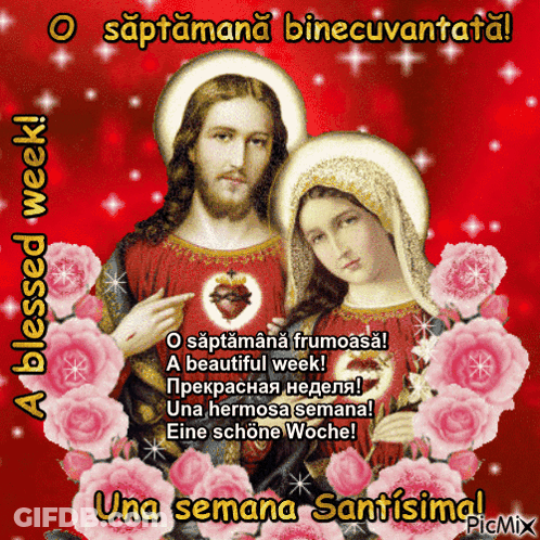 Blessed Week Greeting Card With Jesus And Mary GIF
