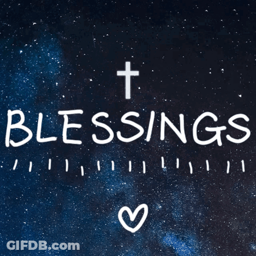 Blessings Text On Blue Background With Cross GIF
