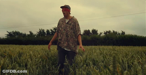 Blindfolded Man In Tall Grass GIF