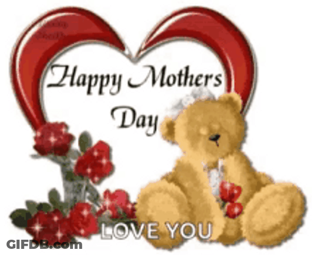Blinking Bear Sparkling Flowers Happy Mothers Day Niece GIF