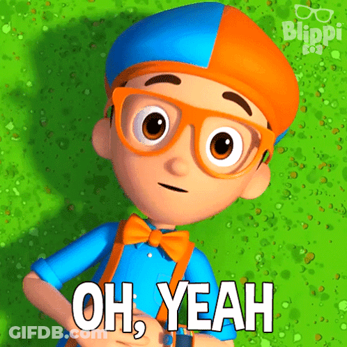 Blippi Cartoon Saying Oh Yeah On Green Background GIF