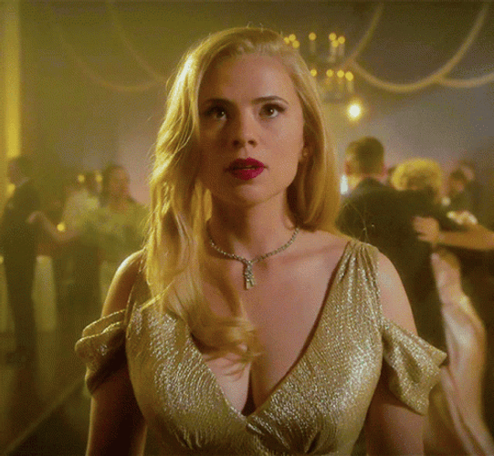 Blond Hayley Atwell In Gold Dress GIF
