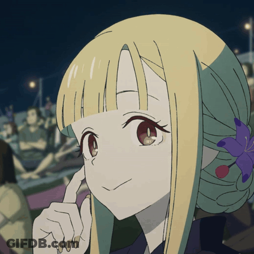 Blonde And Green Hair Girl With Flower GIF