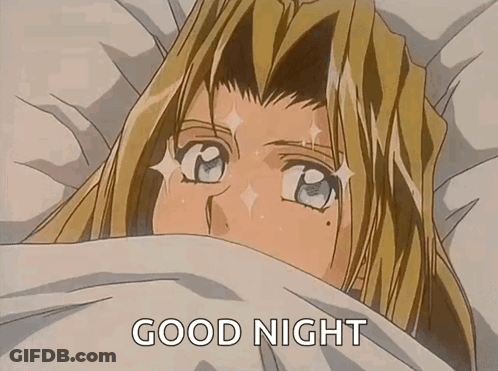 Blonde Anime Character Laying In Bed Saying Good Night GIF