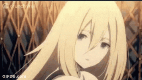 Blonde Anime Girl At Fence Looking At Camera GIF