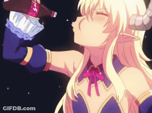 Blonde Anime Girl Drinking From Bottle GIF
