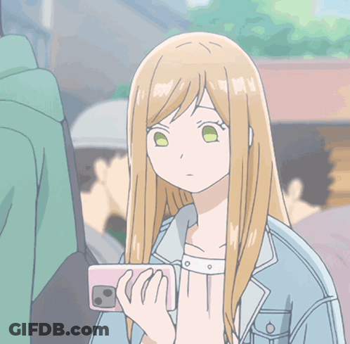 Blonde Anime Girl Holding Pink Phone GIF