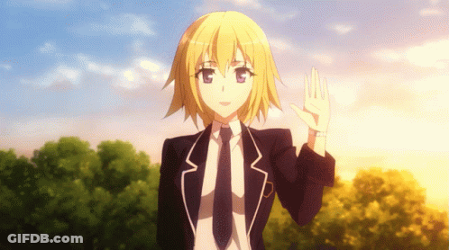 Blonde Anime Girl In Suit And Tie Waving GIF