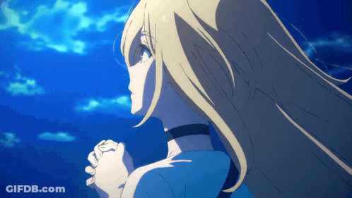 Blonde Anime Girl Looking Up At Sky GIF