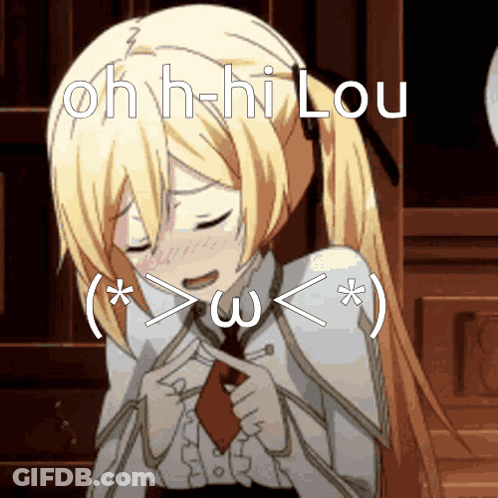 Blonde Anime Girl Saying Oh H-Hi Lou GIF