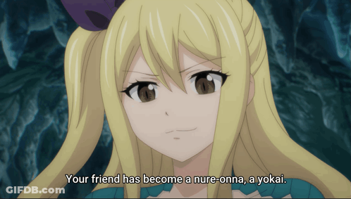 Blonde Anime Girl Saying Your Friend Has Become A Nure-Onna GIF
