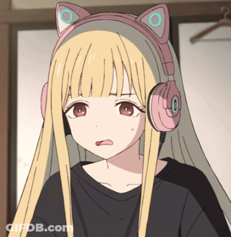 Blonde Anime Girl Wearing Headphones With Cat Ears GIF