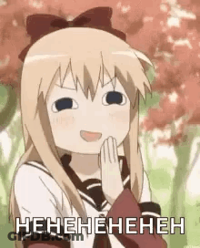 Blonde Anime Girl With Bow Smiling And Laughing GIF