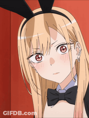 Blonde Anime Girl With Bunny Ears And Black Bow Tie GIF