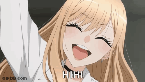 Blonde Anime Girl With Choker Laughing HHH GIF