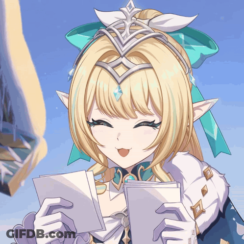 Blonde Anime Girl With Crown Holding Paper GIF