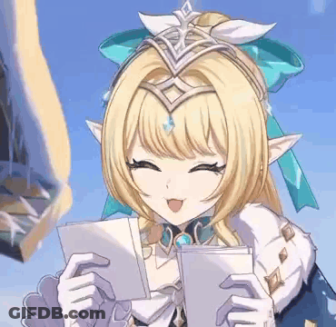 Blonde Anime Girl With Crown Holding Paper GIF