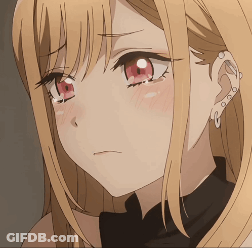Blonde Anime Girl With Red Eyes And Ear Piercing GIF