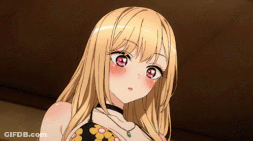 Blonde Anime Girl With Red Eyes And Necklace GIF