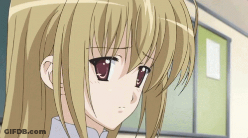 Blonde Anime Girl With Red Eyes Looking Down GIF