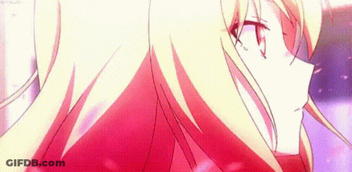 Blonde Anime Girl With Red Hair And Red Dress GIF