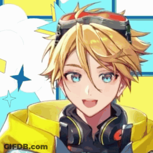 Blonde Boy With Blue Eyes In Yellow Jacket And Headphones GIF