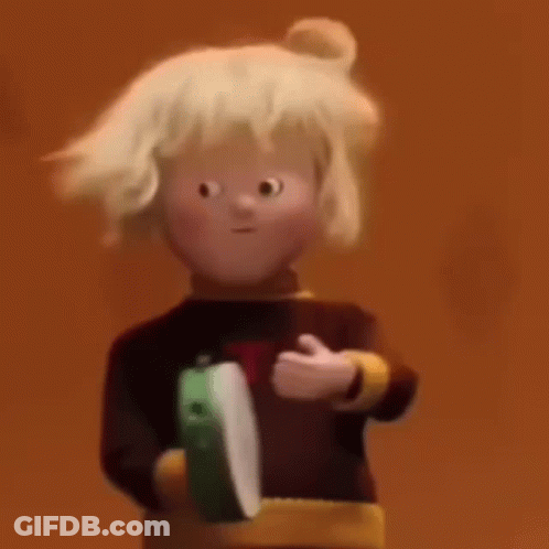 Blonde Cartoon Character Dancing With Frog On Shirt GIF
