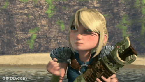 Blonde Cartoon Character Holding Large Object GIF