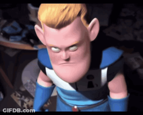 Blonde Cartoon Character In Blue Gloves Serious GIF