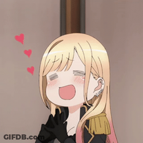Blonde Cartoon Girl In Black Gloves Smiling With Hearts GIF