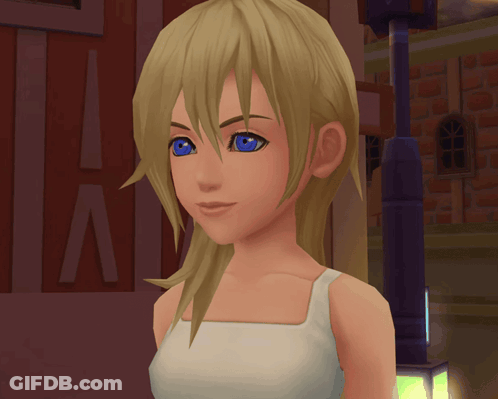 Blonde Cartoon Girl In Front Of Building With Letter A GIF