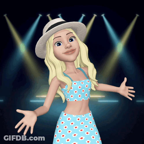 Blonde Cartoon Girl In Hat And Blue Top GIF