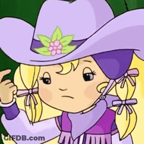 Blonde Cartoon Girl In Purple Cowboy Hat GIF