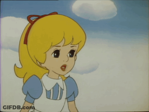 Blonde Cartoon Girl In White Blue Dress Letter M GIF