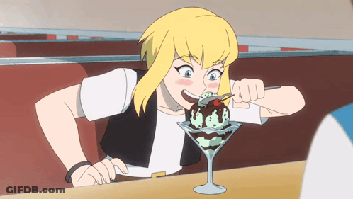 Blonde Girl Eating Sundae With Spoon GIF