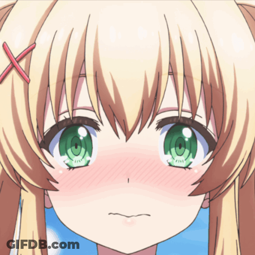 Blonde Girl Green Eyes Red Cross On Hair GIF