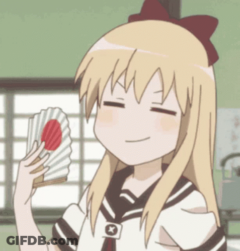 Blonde Girl Holding Fan With Red Circle GIF