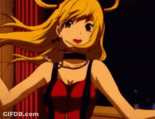 Blonde Girl In Red Dress With Choker GIF