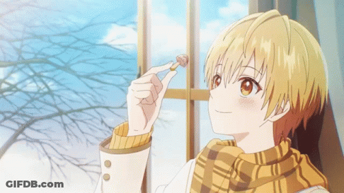 Blonde Girl In Scarf Holding Chocolate GIF