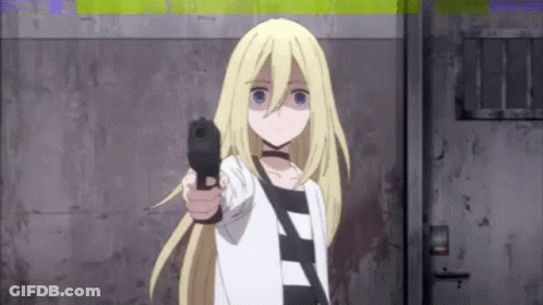 Blonde Girl Pointing Gun At Camera GIF